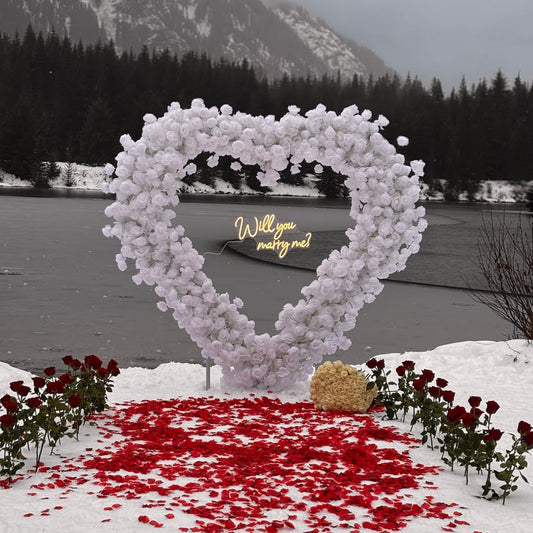 8ft Heart Shaped White Rose Arch Flower Wall Wedding Decoration Indoor