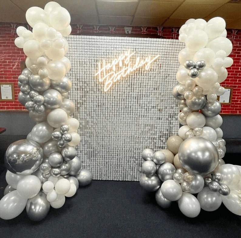 8ft by 8ft White Sequin Shimmer Backdrop Wall Panels For Birthday Wedding Party Event Decoration