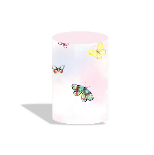 Pink butterfly theme birthday baby shower party decoration round circle backdrop cover plinth cylinder pedestal cover