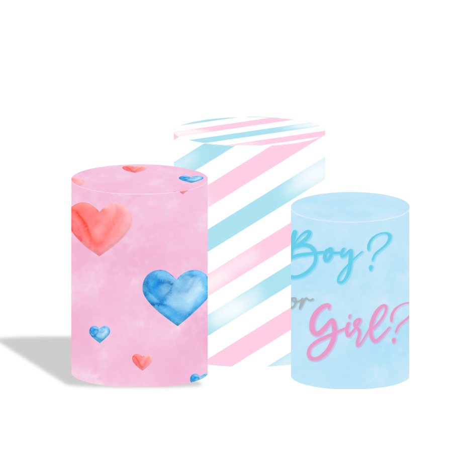 Flower elephant boy or girl gender reveal party decoration round circle backdrop cover plinth cylinder pedestal cover