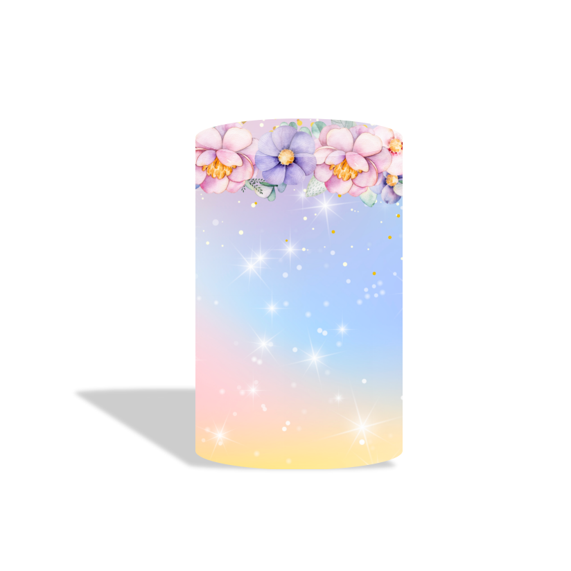 Flora unicorn birthday party decoration round circle backdrop cover plinth cylinder pedestal cloth cover