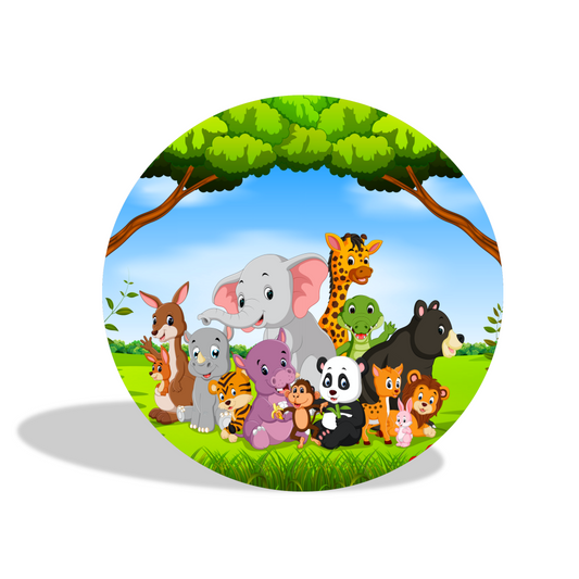Safari animal birthday party decoration round circle backdrop cover plinth cylinder pedestal cloth cover