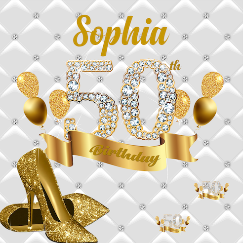 Happy 40th 50th 60th 70th Gold Diamond Fabric Backdrop For Birthday Wedding