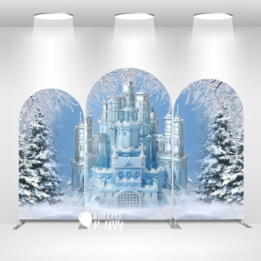 Cubierta de tela y soporte para fondo de arco de fiesta de castillo de las maravillas invernales