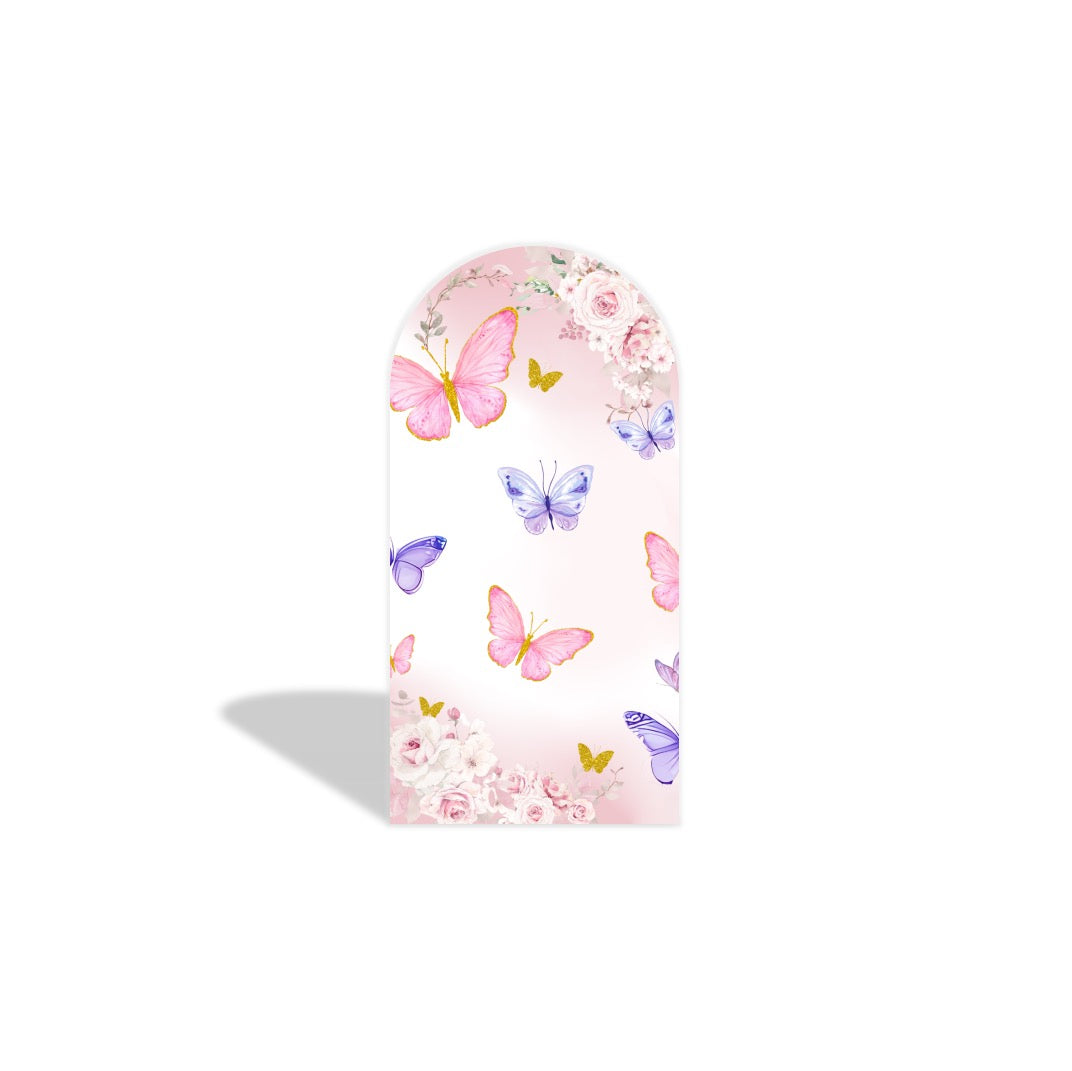 Butterfly Baby Shower Arch Backdrop Cover with Stand | Pink & Purple “A Little Butterfly Is On The Way” Party Background