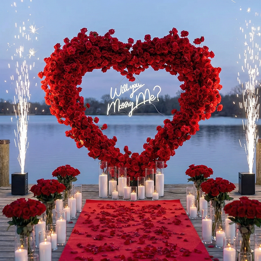 8ft Heart Shaped Red Rose Arch Flower Wall Wedding Decoration Indoor