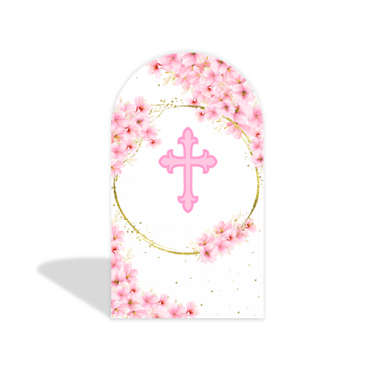 God Bless Cross Flower Baptism Party Arch Backdrop Wall Cloth Cover