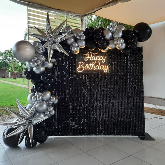 8ft by 8ft Black Sequin Shimmer Backdrop Wall Panels For Birthday Wedding Baby Shower Bridal