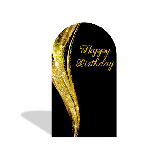 Happy Birthday Black Gold Party Background Arch Backdrop Wall Cloth Cover