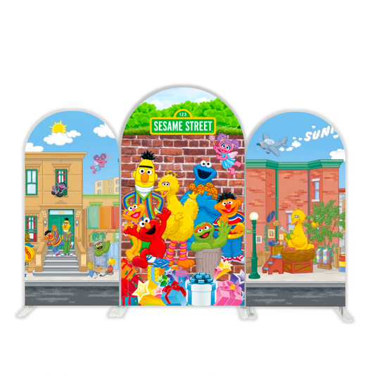 Sesame Street Theme Happy Birthday Party Arch Backdrop Wall Cloth Cover
