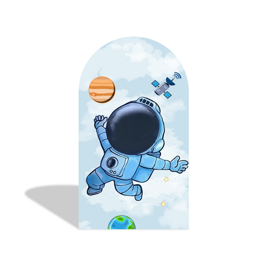 Blue Galaxy Space Astronaut Cartoon Arch Backdrop Wall Cloth Cover For Birthday Baby Shower Party