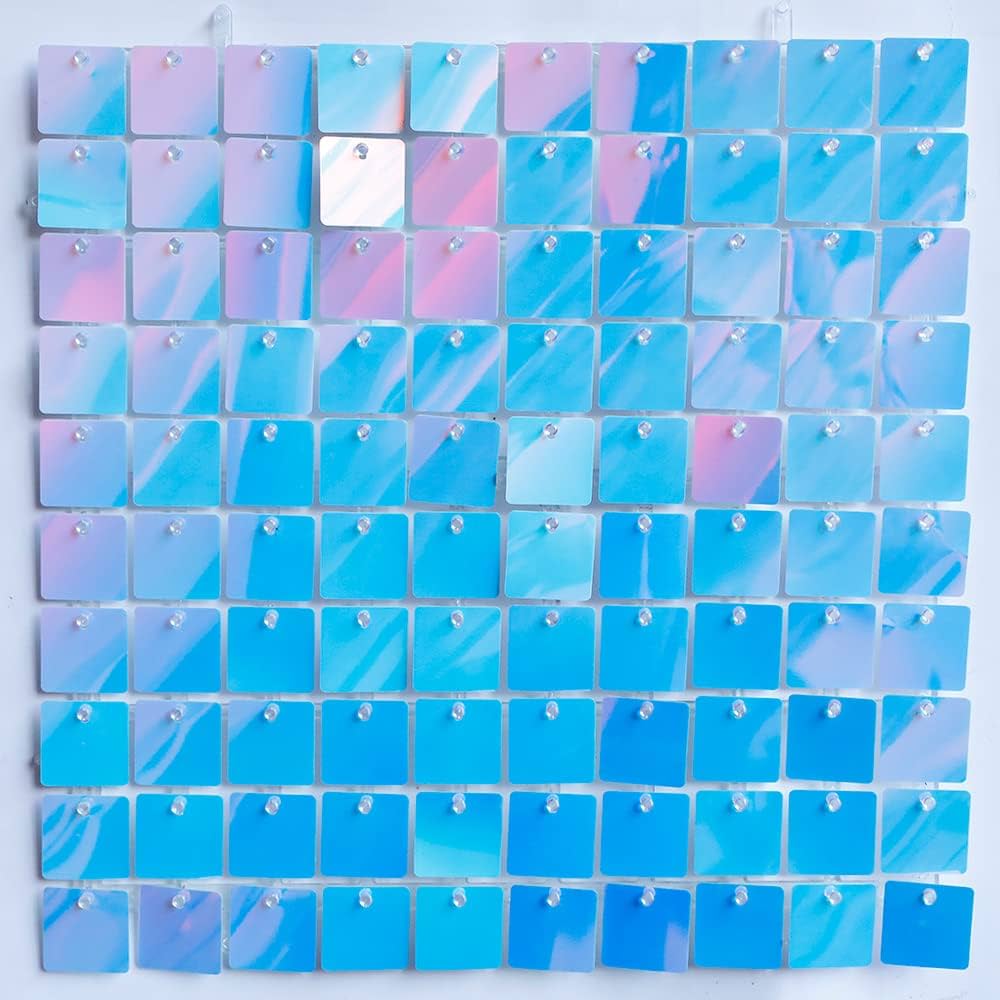 8ft by 8ft Iridescent Rainbow Blue Sequin Shimmer Backdrop Wall Panels For Birthday Wedding Party Event Decoration
