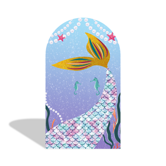 Mermaid Happy Birthday Party Background Arch Backdrop Wall Cloth Cover