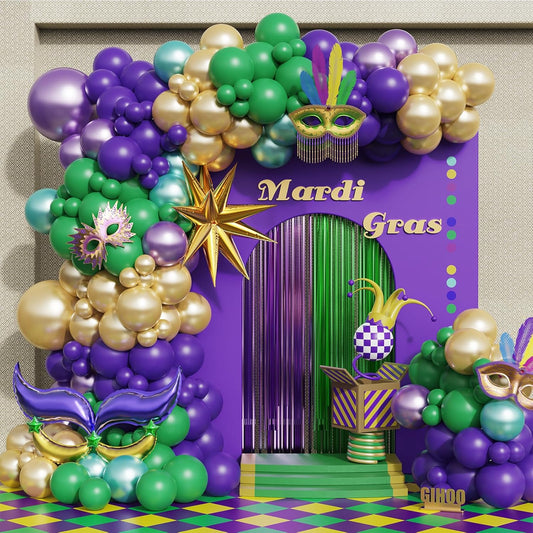 Mardi Gras Mask Purple Open Door Welcome Backdrop Wall For Birthday Baby Shower Party Decoration