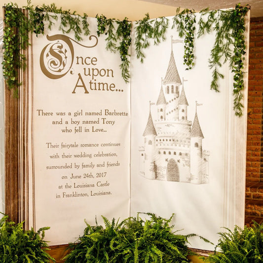 Once Upon a Time Story Book Fabric Backdrop For Birthday Wedding