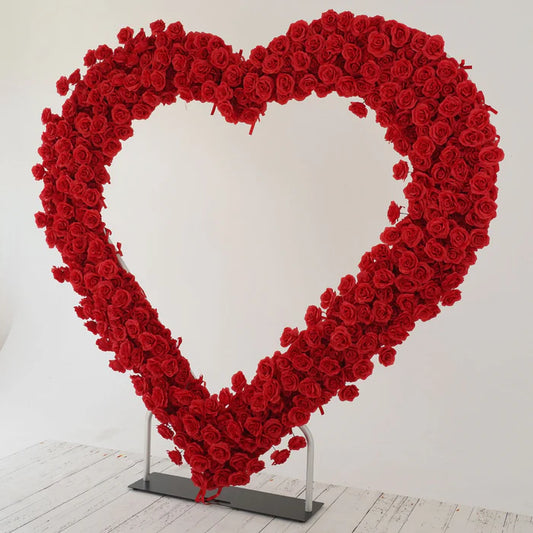 8ft Heart Shaped Red Rose Arch Flower Wall Wedding Decoration Indoor