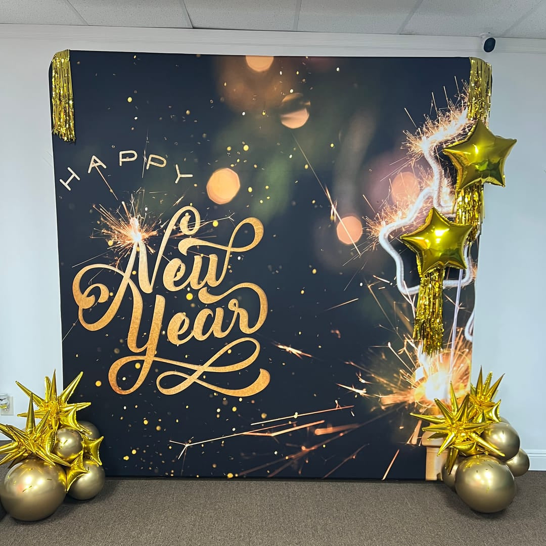 Happy New Year Pillow Case Photo Booth Straight Backdrop
