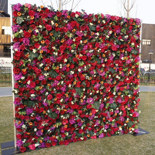 Rolling Up Curtain Red Purple Flower Wall Wedding Backdrop Decoration Outdoor Event Party Decor Props