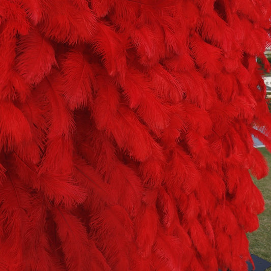 3D Red Feather Fabric Rolling Up Curtain Flower Wall Cloth Artificial Plant Wall Wedding Backdrop Decor Party Stage Layout