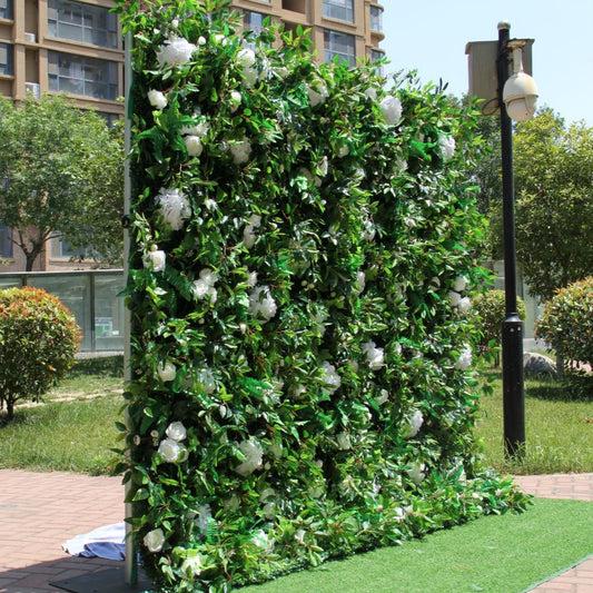 Rolling Up Cloth Curtain Silk Flower Wall For Birthday Wedding Backdrop Decoration Outdoor Event Party Decor Props