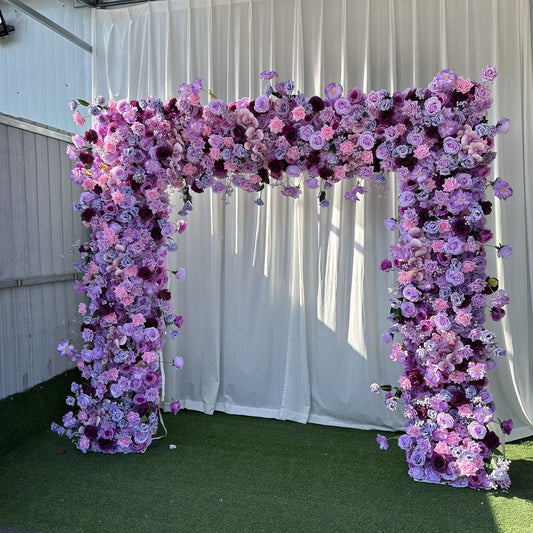 Handmade Artificial Cloth Curtain Purple Silk Flower Wall Arch Wedding Backdrop Decoration Outdoor Event Party Decor Props