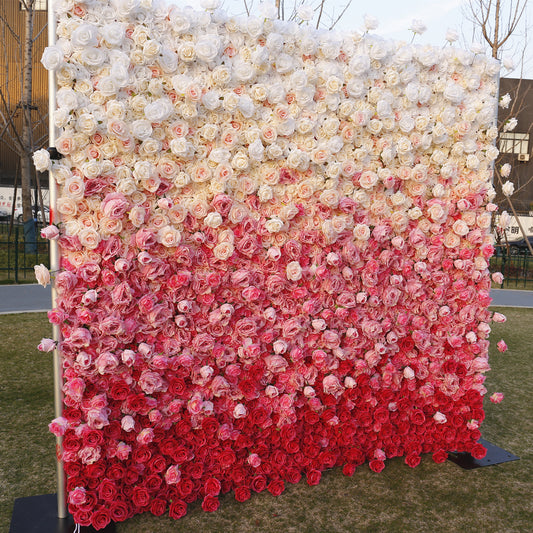 Rolling Up Cloth Curtain Silk Flower Wall For Birthday Wedding Backdrop Decoration Outdoor Event Party Decor Props