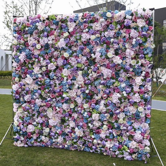 Handmade Artificial Fabric Rolling Up Curtain Flower Wall For Birthday Wedding Backdrop Decor
