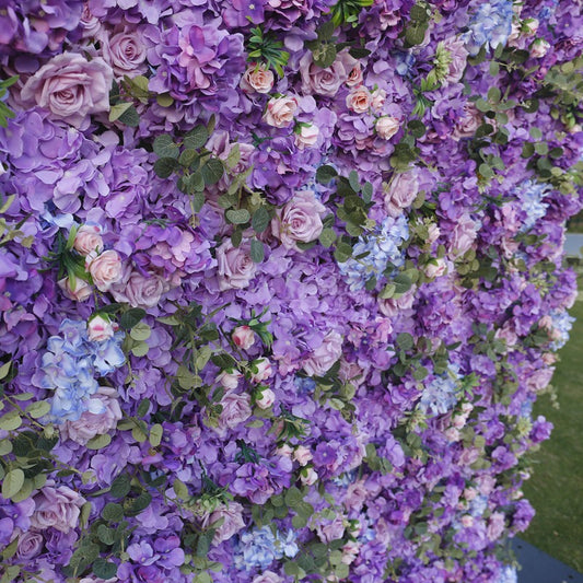 Rolling Up Cloth Curtain Silk Purple Flower Wall For Birthday Wedding Backdrop Decoration Outdoor Event Party Decor Props
