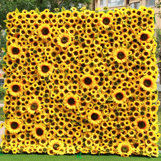 Rolling Up Cloth Curtain Silk Sun Flower Wall For Birthday Wedding Backdrop Decoration Outdoor Event Party Decor Props