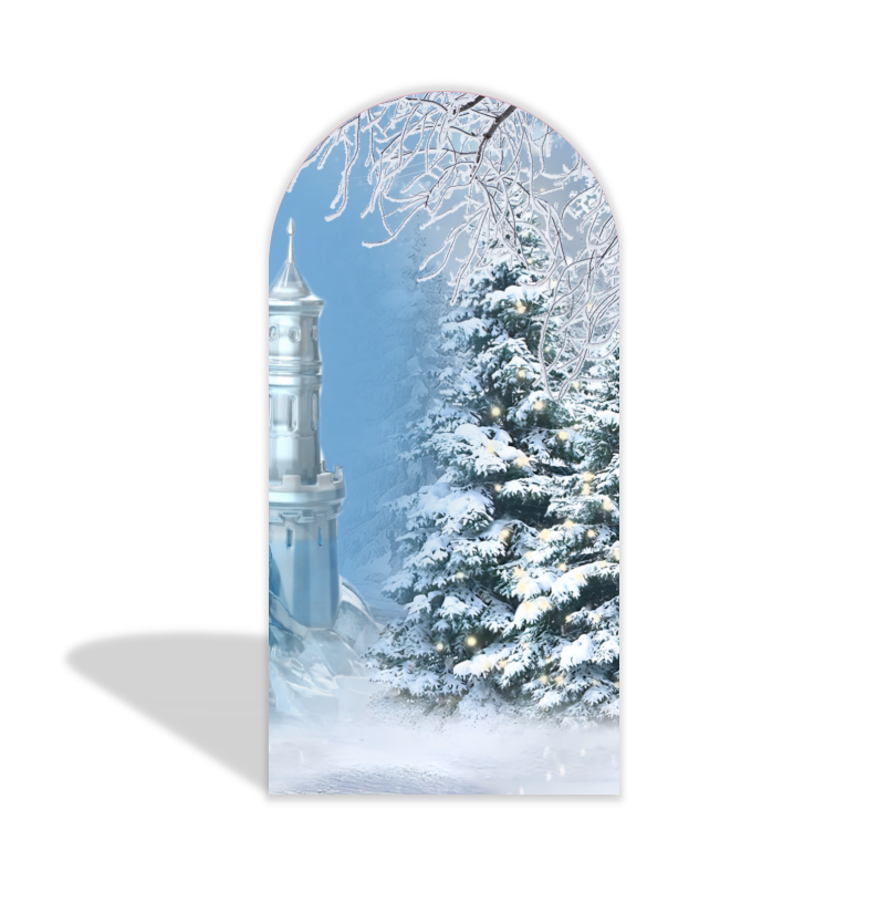 Cubierta de tela y soporte para fondo de arco de fiesta de castillo de las maravillas invernales