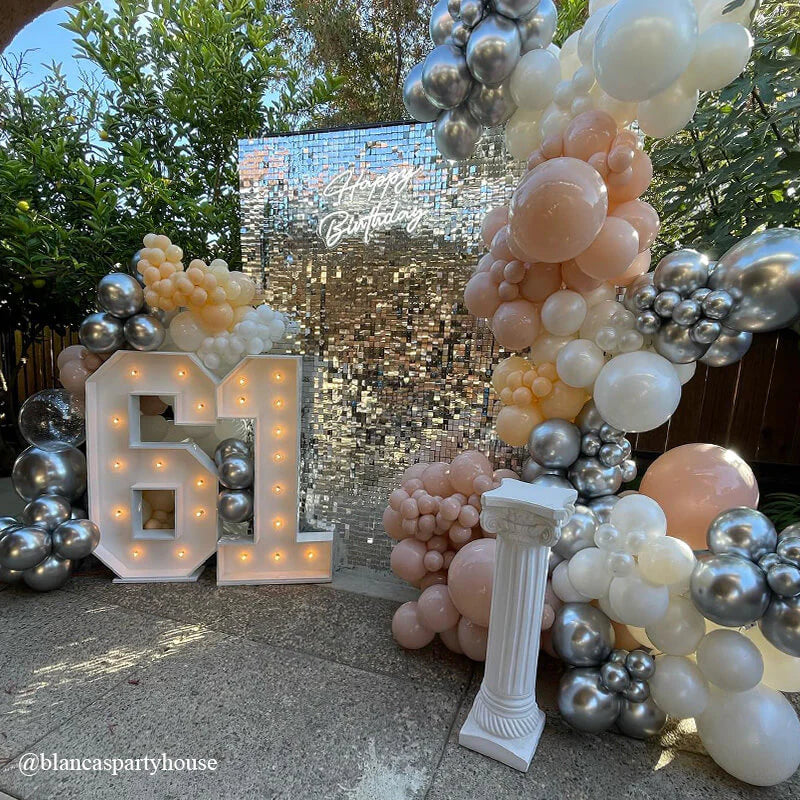 8ft by 8ft Silver Sequin Shimmer Backdrop Wall Panels For Birthday Wedding Party Event Decoration