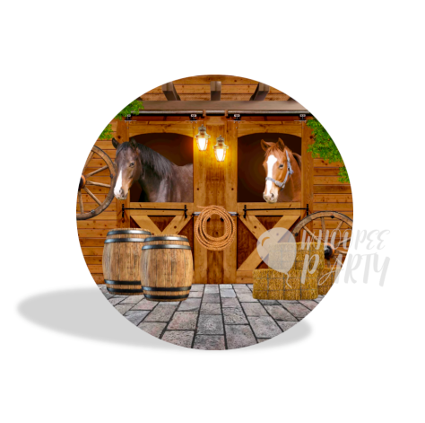 Western Cowboy Horse Decoration Round Circle Backdrop Cover Plinth Cylinder Pedestal Cover