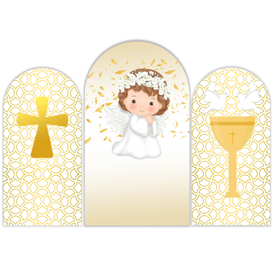Fondo arqueado con temática de ángel sagrado | Decoración para fiesta de bautizo o primera comunión