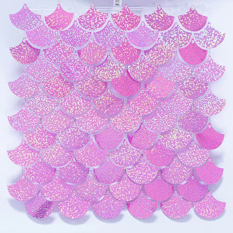 8ft by 8ft Laser Pink Mermaid Scale Sequin Shimmer Backdrop Wall Panels For Birthday Baby Shower Party Decoration