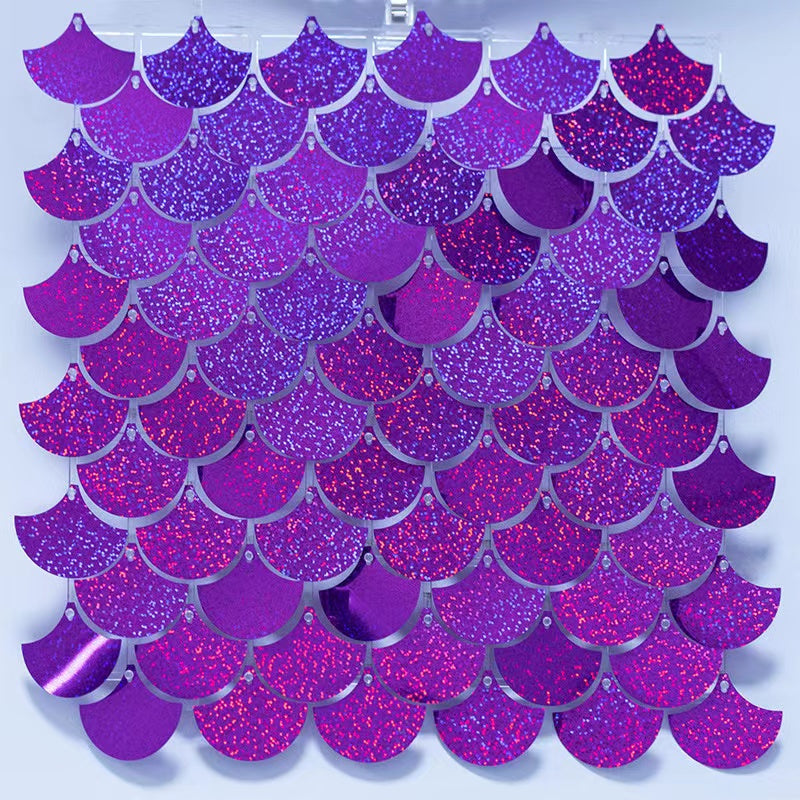 8x8ft Laser Purple Mermaid Scale Sequin Shimmer Backdrop Wall Panels For Birthday Baby Shower Party Decoration