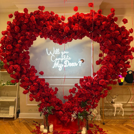 8ft Heart Shaped Red Rose Arch Flower Wall Wedding Decoration Indoor