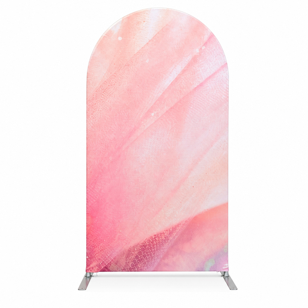 Three pink marble arch backdrop covers together