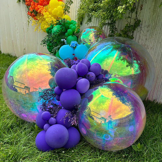 Iridescent Rainbow Color Inflatable Mirror Ball Reusable Big Bubble Shiny Balloon Balls