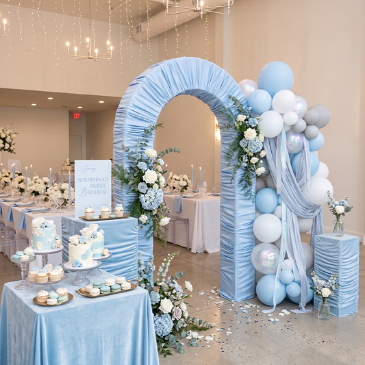 4.3x7ft 3D Arch Backdrop Stand With Ruched Fabric Cover For Birthday Baby Shower Party Backdrop