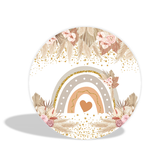 Boho flora rainbow birthday baby shower party decoration round circle backdrop cover plinth cylinder pedestal cover