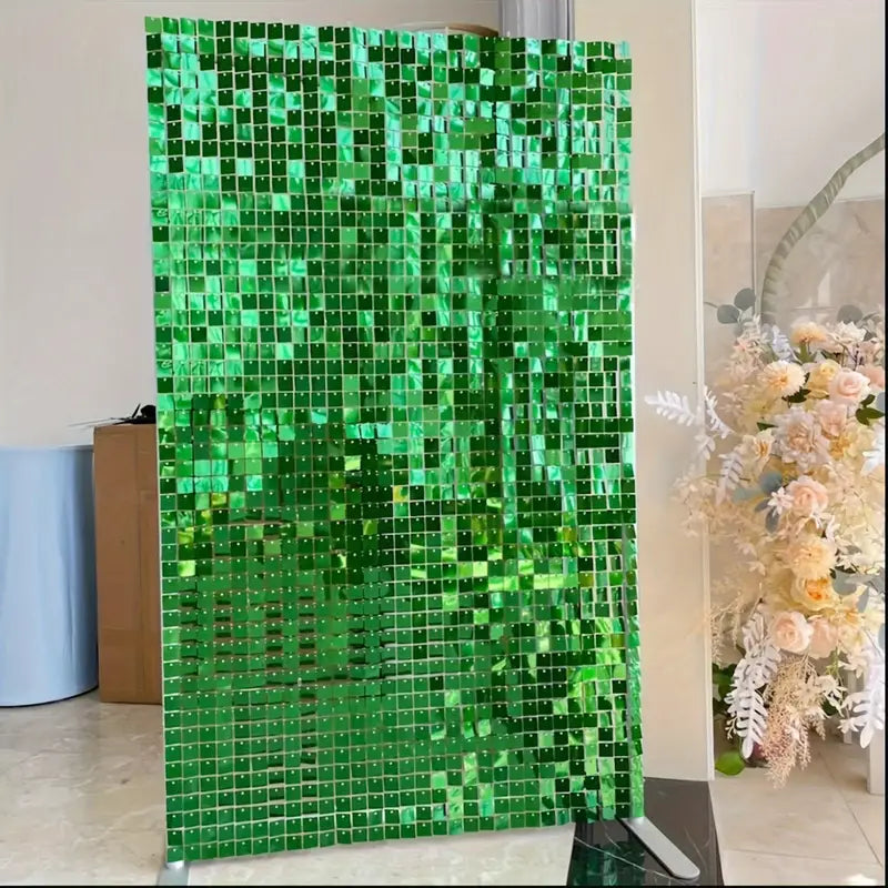 8ft by 8ft Green Sequin Shimmer Backdrop Wall Panels For Birthday Wedding Party Event Decoration