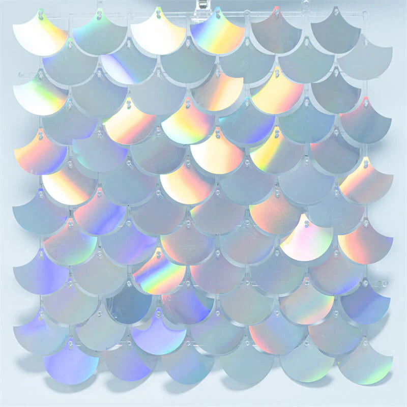8ft by 8ft Rainbow Silver Mermaid Scale Sequin Shimmer Backdrop Wall Panels For Birthday Baby Shower Party Decoration