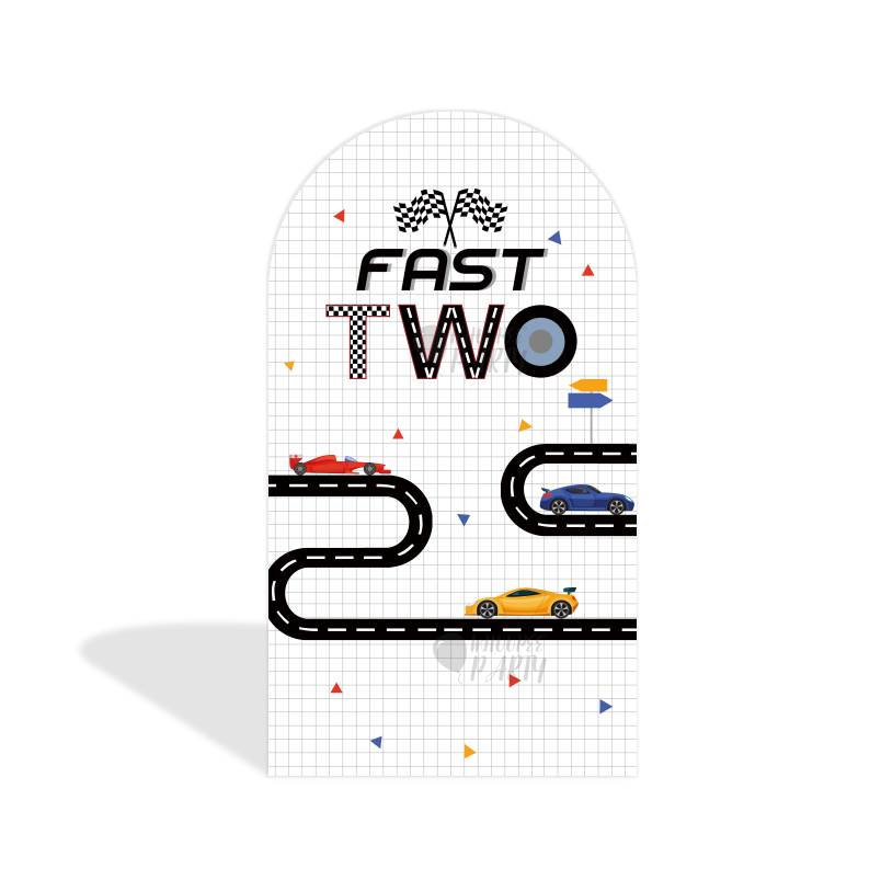 Fast TWO Racing car arch Birthday Party Arch Backdrop Wall Cloth Cover