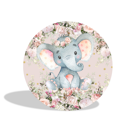 Flora baby elephant birthday baby shower party decoration round circle backdrop cover plinth cylinder pedestal cloth cover