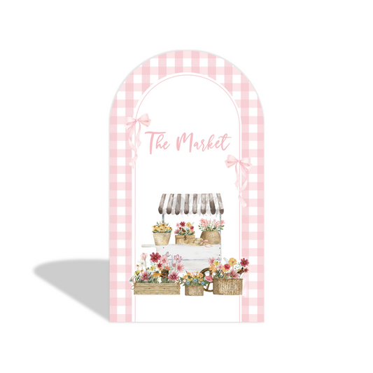 Pink Flower Market Pink Bow Birthday Party Arch Backdrop Wall Cloth Cover