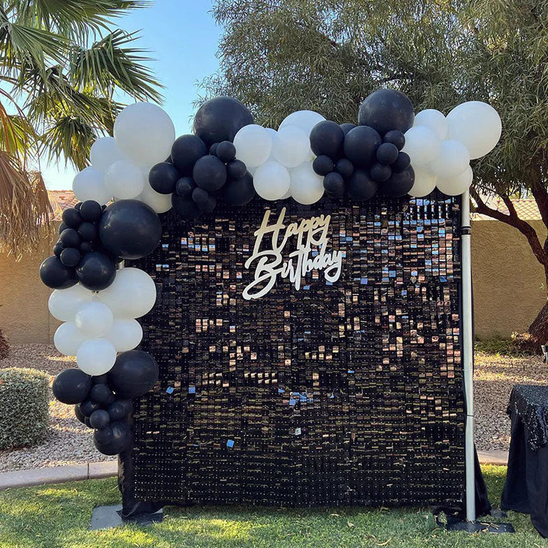 8ft by 8ft Black Sequin Shimmer Backdrop Wall Panels For Birthday Wedding Baby Shower Bridal