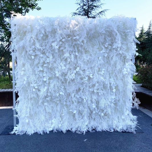 Rolling Up Curtain Cream White Misty Smog Pampas Flower Wall Cloth Artificial Plant Wall Wedding Backdrop Decor Party Stage Layout