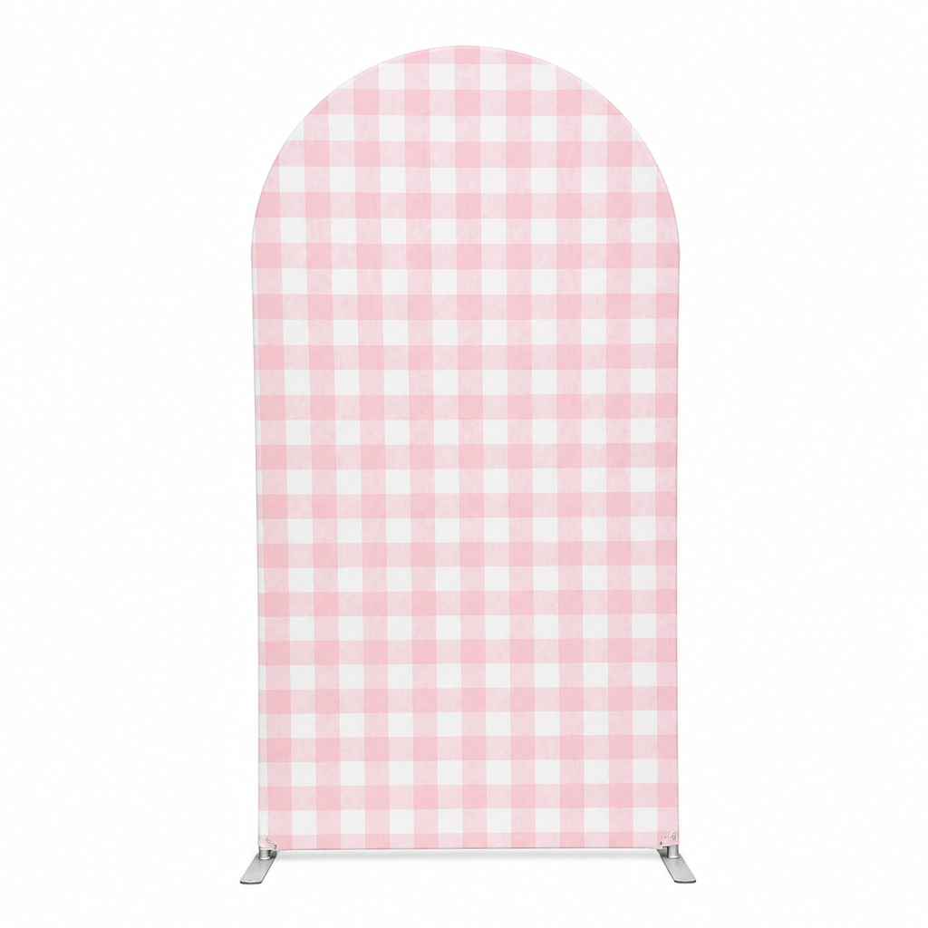 Pink checkered arch backdrop front view