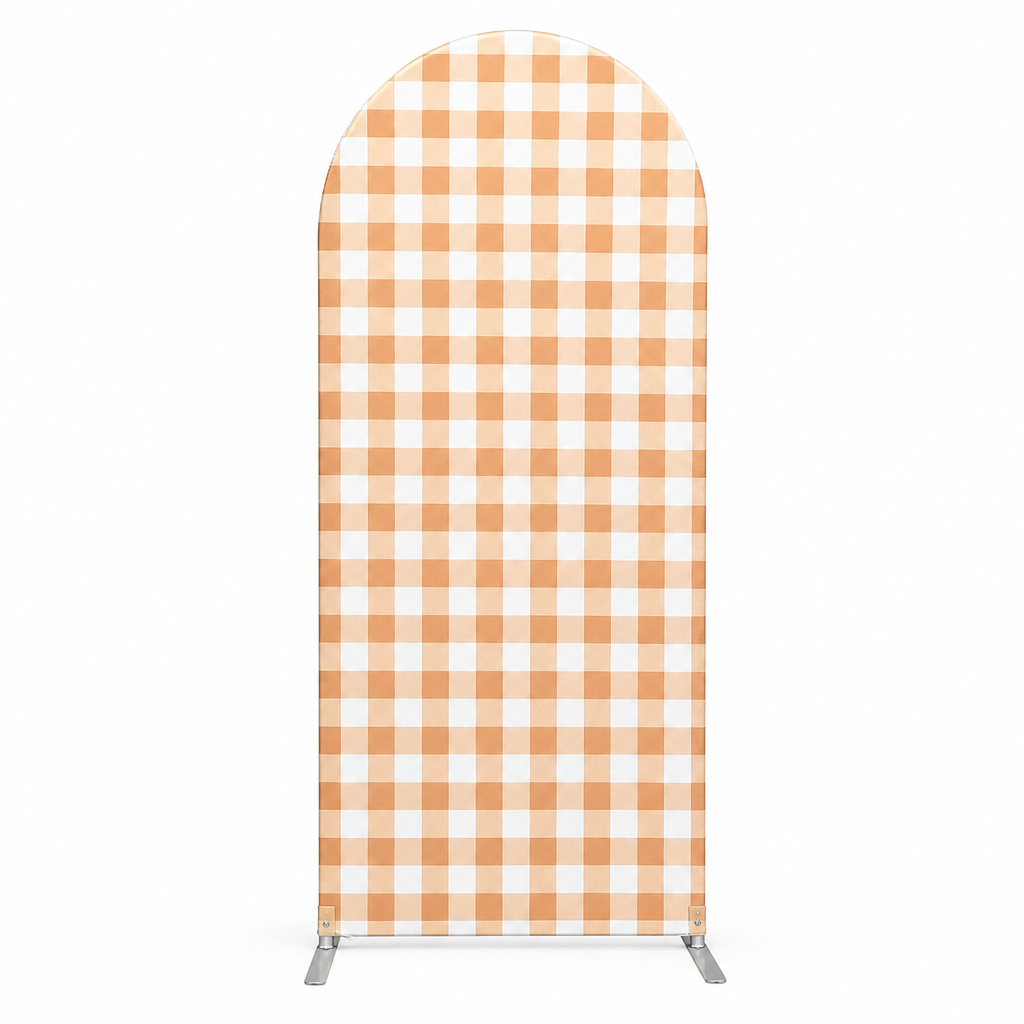 Right arch backdrop panel with orange gingham pattern