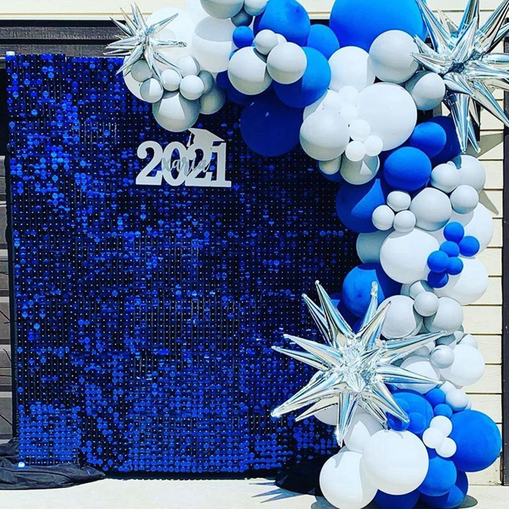 8ft by 8ft Royal Blue Sequin Shimmer Backdrop Wall Panels For Birthday Wedding Party Event Decoration